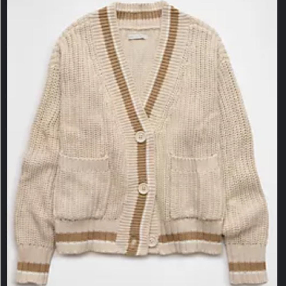 🧡 AE Tipped Up Cream Cardigan Sweater